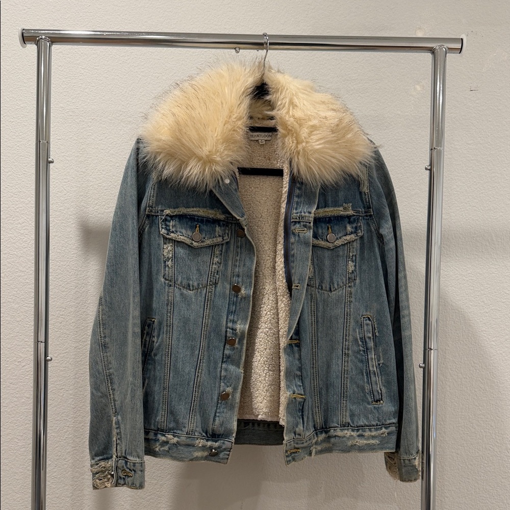 Heartloom Blue Denim Jacket with Cream Faux Fur Collar